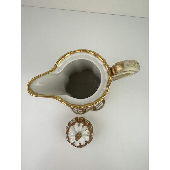 NIPON Porcelain Hand-Painted Chocolate Pot Pink Rose Gold Raised Beaded Gilt VTG - Picture 7 of 13